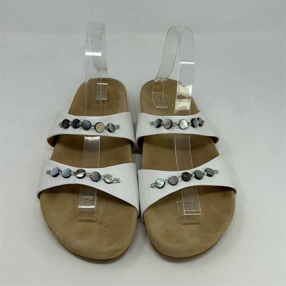 Jack Rogers Women's White Leather Beaded Slide Sandals Size 9M Casual Summer - Picture 4 of 12